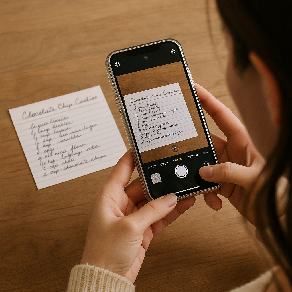 Scanning a handwritten recipe card with a smartphone