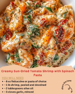 Creamy Sun Dried Tomato and Shrimp Spinach Pasta image