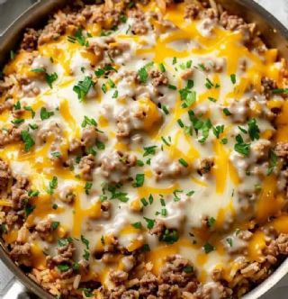 Ground pork and rice skillet image