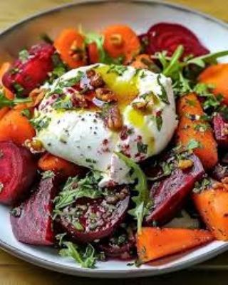 Roasted Beets and Carrots Salad with Burrata image
