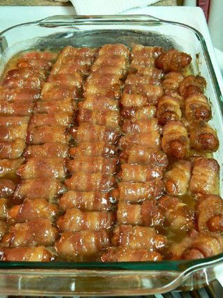 BACON WRAPPED SMOKIES WITH BROWN SUGAR AND BUTTER image
